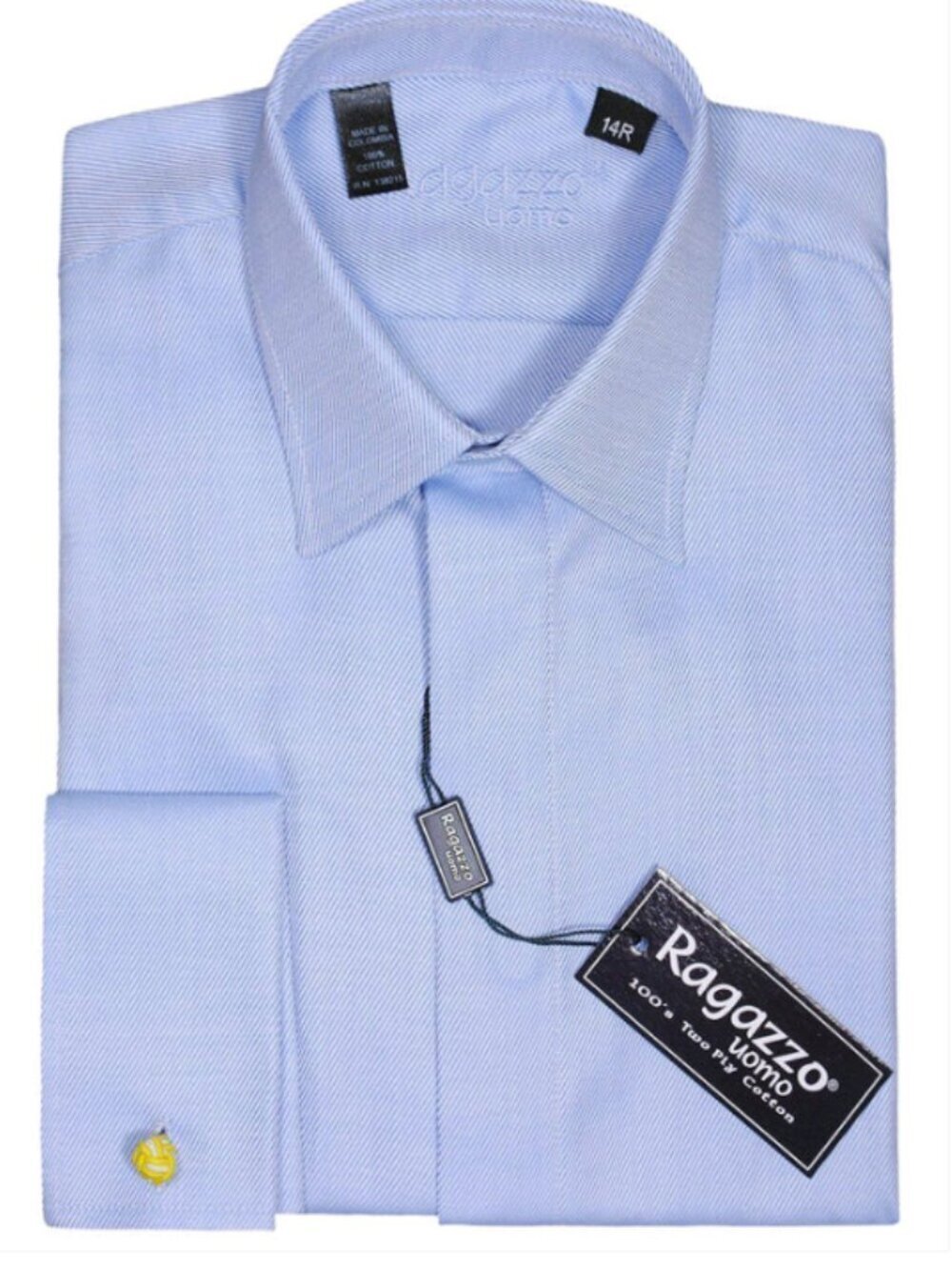Ragazzo 8231 Boy's Dress Shirt - French Cuff - Tonal Diagonal Weave - Sky Blue
